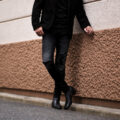 cuervo bopoha (クエルボ ヴァローナ) Sartoria Collection (サルトリア コレクション) Bal (バル) 9oz BLACK COMFORT DENIM ダメージウォッシュ タイトフィット ストレッチ クラッシュデニム パンツ BLACK (ブラック・68)　MADE IN JAPAN (日本製) 2023春夏新作 【ご予約受付中】のイメージ
