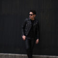 FIXER THUNDERCAT 925 STERLING SILVER BLACK SMOKE × SAINT LAURENT L01 MOTORCYCLE JACKET BLACK × ISAMU KATAYAMA BACKLASH Deerskin Stretch Pants BLACK × NOISE JEWEL Ref No1310 BRACELET 925 SILVER × Georges de Patricia Stradale 925 STERLING SILVER Black Calf NOIRのイメージ