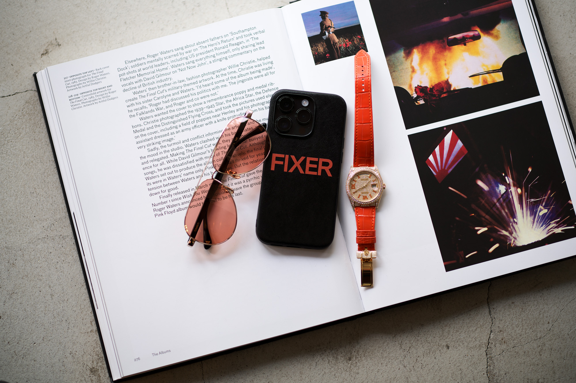 FIXER "TOMBOY" GOLD x ORANGE × FIXER "iPhone 14Pro Case" BLACK × ORANGE × ROLEX DAY-DATE "128158RBR" CROCO CORA フィクサー トムボーイ オレンジスモーク アイフォンケース ブラック オレンジ ロレックス デイデイト オレンジ 革ベルト シークレットモデル 2021年新作 817個 ブリリアントカット ダイヤ パヴェダイヤ 愛知 名古屋