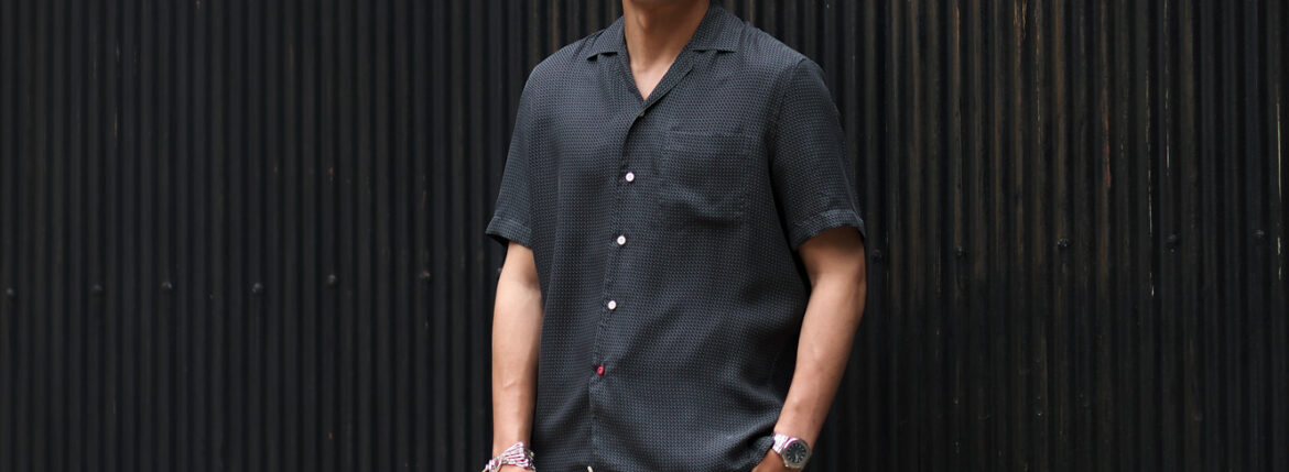 ISAIA (イザイア) MADDER SILK SHIRT (マダーシルクシャツ) "100％ SILK" MADDER SILK (マダーシルク) ジオメトリックシャツ GRAY×BLACK (グレー×ブラック・970) Made in italy (イタリア製) 2023春夏新作 【入荷しました】【フリー分発売開始】愛知 名古屋 Alto e Diritto altoediritto アルトエデリット