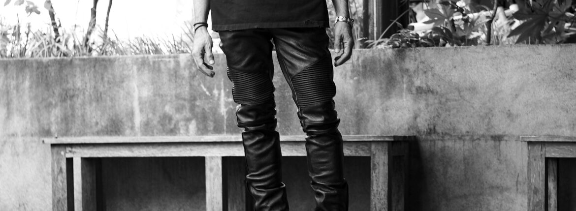 ISAMU KATAYAMA BACKLASH “2094-01” GOAT SHRINK LEATHER PANTS BLACK 2024春夏 【ご予約開始】のイメージ