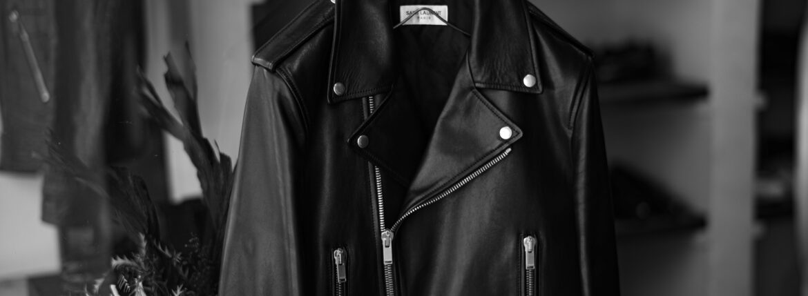 SAINT LAURENT "L01" MOTORCYCLE JACKET BLACK サンローラン モーターサイクルジャケット ラムレザー ダブルライダース ブラック Made in italy イタリア製 2023年 秋冬 新作 愛知 名古屋 Alto e Diritto altoediritto アルトエデリット