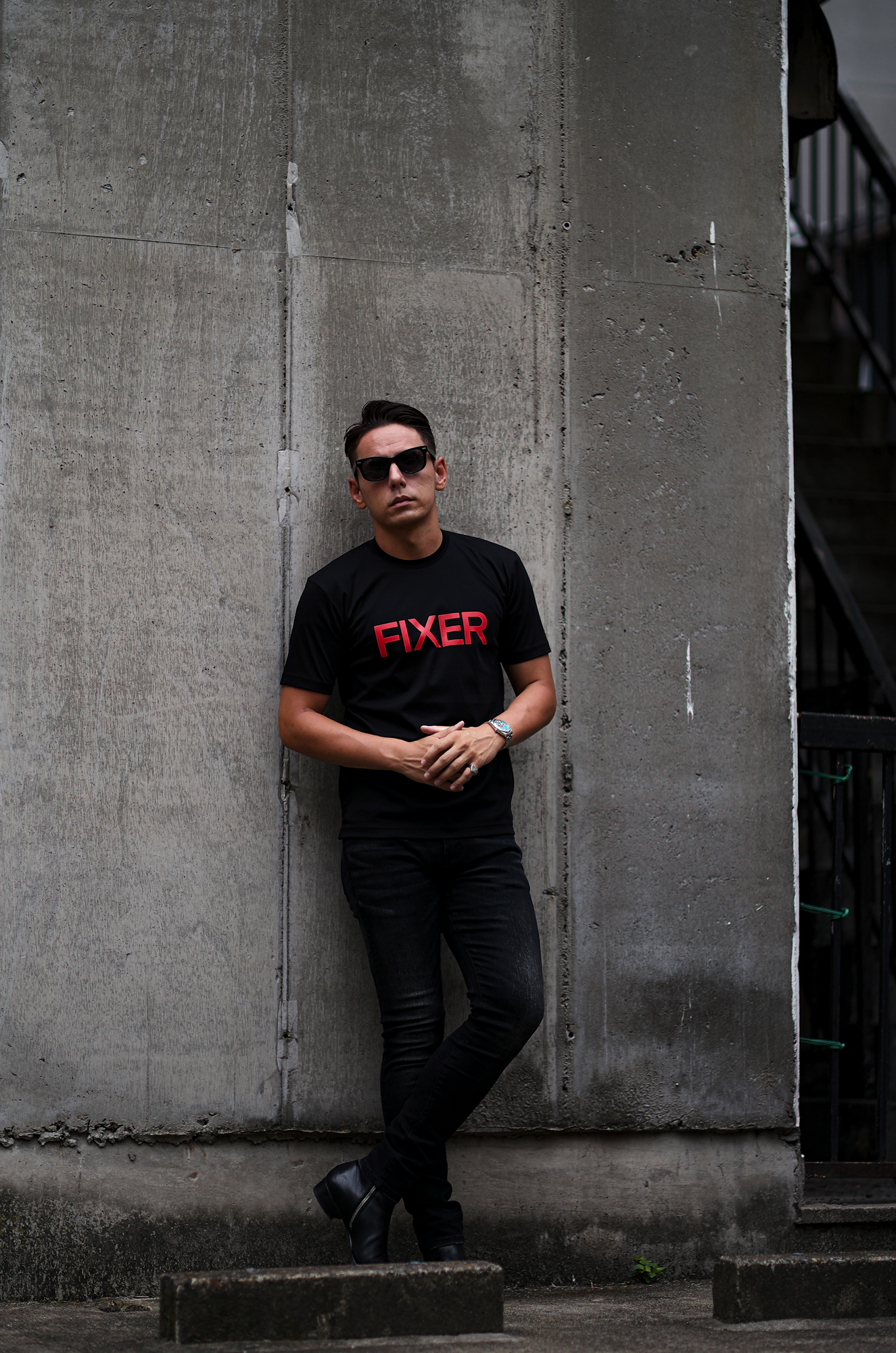 FIXER FTS-02 Print Crew Neck T-shirt "BLACK × RED" フィクサー エフティーエス02 プリントクルーネック Tシャツ ブラック レッド 東京限定 愛知 名古屋 Alto e Diritto altoediritto アルトエデリット