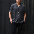 ISAIA (イザイア) MADDER SILK SHIRT (マダーシルクシャツ) “100％ SILK” MADDER SILK (マダーシルク) ジオメトリックシャツ GRAY×BLACK (グレー×ブラック・970) Made in italy (イタリア製) 2023春夏のイメージ
