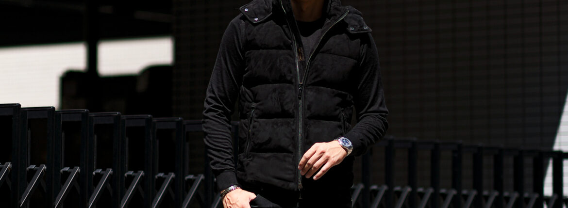 MOORER (ムーレー) FAYER-UR (フェイヤー) Suede Leather Down Vest スエードレザー ダウンベスト NERO (ブラック) Made in italy (イタリア製) 【Alto e Diritto別注】【Special Special Special Model】愛知 名古屋 Alto e Diritto altoediritto アルトエデリット レザーベスト