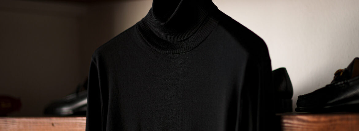 RIVORA (リヴォラ) 18G Wool Silk Turtle Neck Pull Over (18ゲージ ウールシルク タートルネック プルオーバー) ウールシルク タートルネック セーター BLACK (ブラック・010) MADE IN JAPAN (日本製) 2023秋冬新作 【入荷しました】【フリー分発売開始】愛知 名古屋 Alto e Diritto altoediritto アルトエデリット