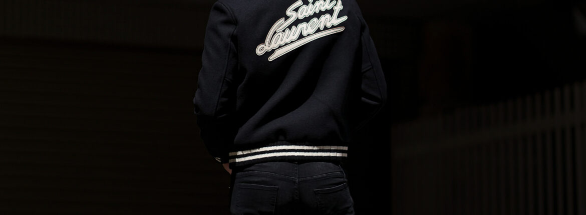 SAINT LAURENT (サンローラン) TEDDY JACKET (テディジャケット) ウール バーシティ ジャケット BLACK (ブラック) Made in italy (イタリア製) 2023秋冬新作 【入荷しました】【フリー分発売開始】愛知 名古屋 Alto e Diritto altoediritto アルトエデリット