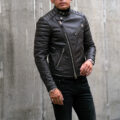 TOM FORD (トムフォード) LEATHER ICON BIKER (レザー アイコン バイカー) カーフレザー セミダブル ライダース ジャケット CHOCOLATE (ブラウン) Made in italy (イタリア製) 2023秋冬新作のイメージ
