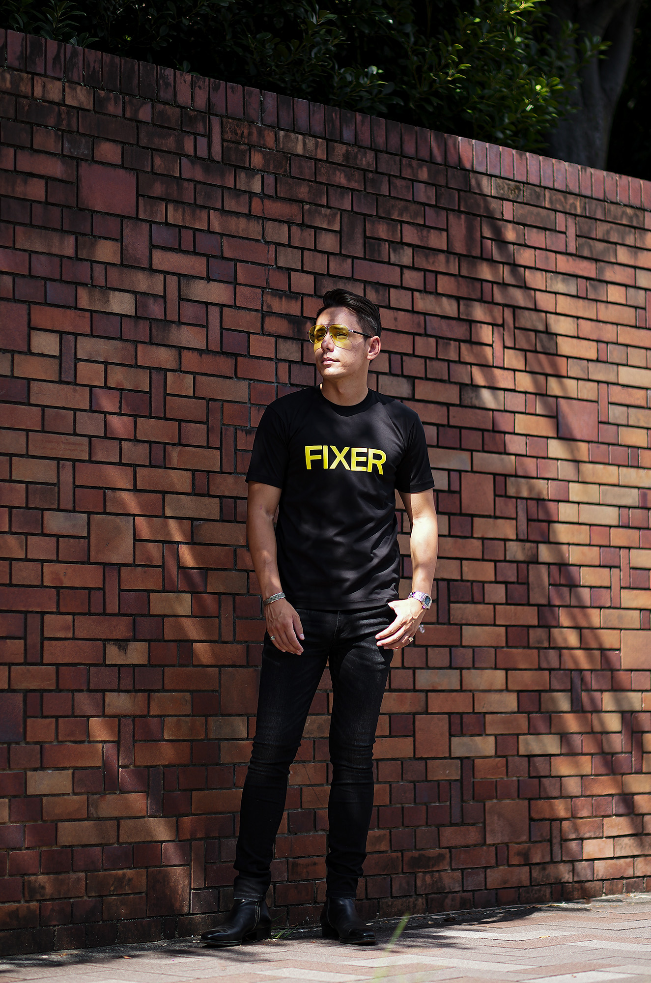 FIXER "FTS-02" Print Crew Neck T-shirt "BLACK × YELLOW" フィクサー エフティーエス02 プリントクルーネック Tシャツ ブラック レッド 東京限定 愛知 名古屋 Alto e Diritto altoediritto アルトエデリット