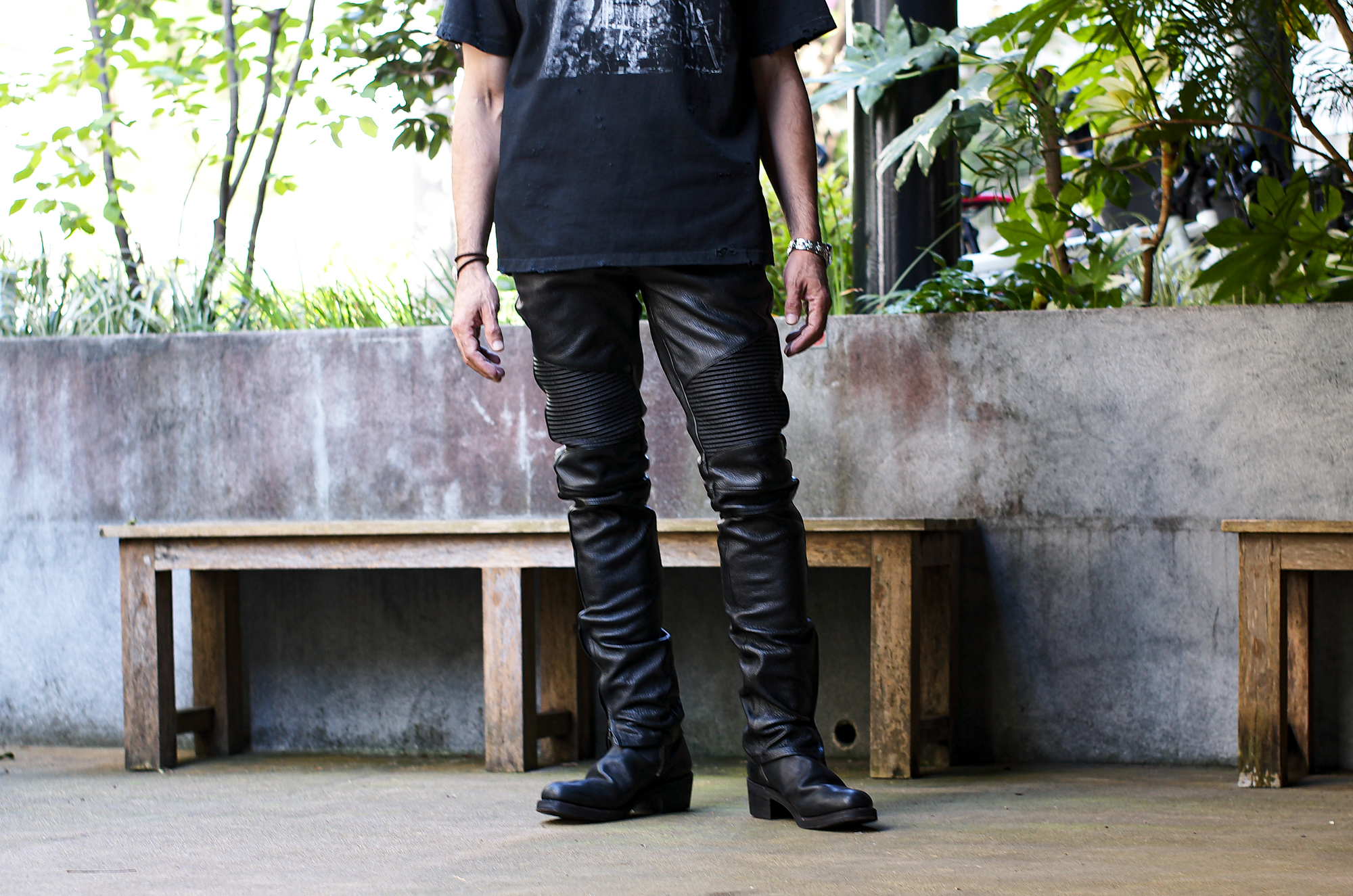 ISAMU KATAYAMA BACKLASH "2094-01" GOAT SHRINK LEATHER PANTS BLACK 2024春夏 【ご予約受付中】 愛知 名古屋 Alto e Diritto altoediritto アルトエデリットイサムカタヤマバックラッシュ マリアム ディアスキン 製品染め