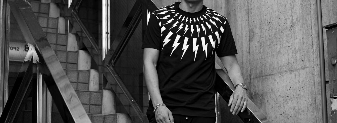 Neil Barrett Fair-isle Thunderbolt Jersey T-shirt BLACK × WHITE 2023AW ニールバレット サンダーボルト Tシャツ 稲妻 イナズマ 愛知 名古屋 Alto e Diritto altoediritto アルトエデリット