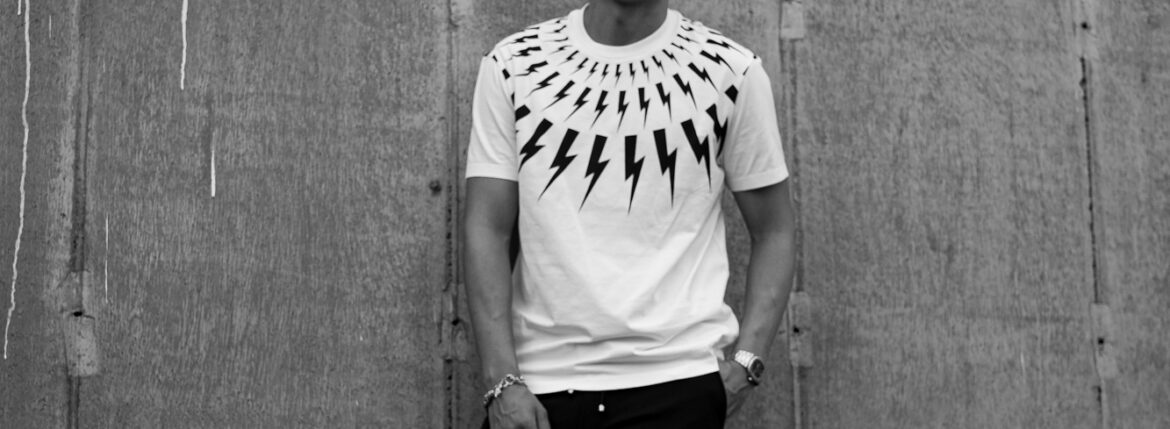 Neil Barrett Fair-isle Thunderbolt Jersey T-shirt White × Black 2023AWのイメージ