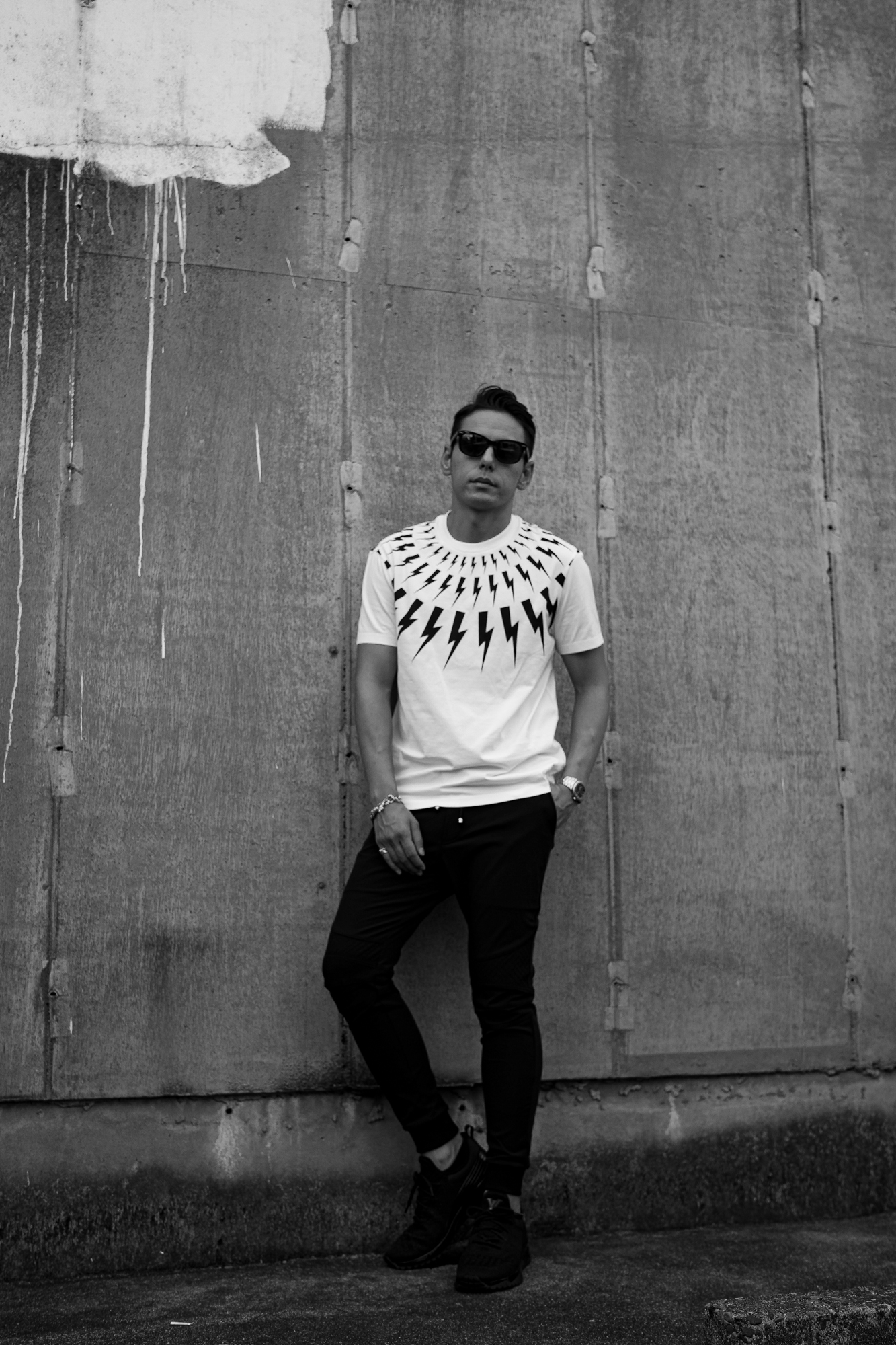 Neil Barrett Fair-isle Thunderbolt Jersey T-shirt WHITE × BLACK 2023AW ニールバレット サンダーボルト Tシャツ 稲妻 イナズマ 愛知 名古屋 Alto e Diritto altoediritto アルトエデリット