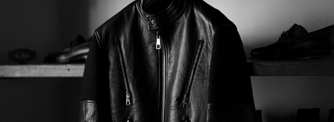 Neil Barrett Leather Front Sweatshirt Biker Jacket BLACK 2023AW ニールバレット レザーフロント スエットシャツ バイカージャケット) シングルライダース 愛知　名古屋 Alto e Diritto altoediritto アルトエデリット