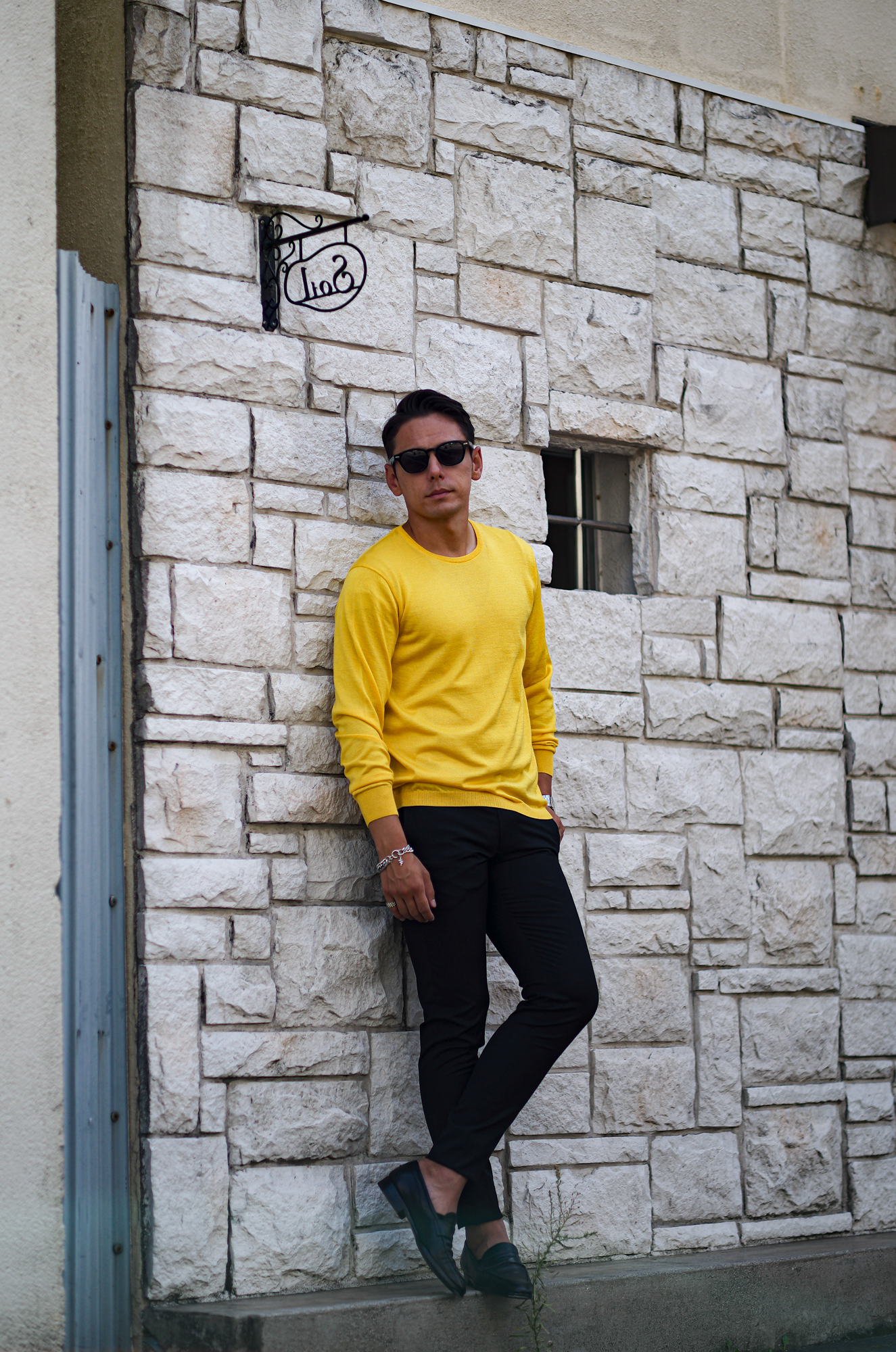 RIVORA (リヴォラ) 18G Wool Silk Crew Neck Pull Over (18ゲージ ウールシルク クルーネック プルオーバー) ウールシルク クルーネック セーター YELLOW (イエロー・100)　MADE IN JAPAN (日本製) 2023秋冬新作 愛知 名古屋 Alto e Diritto altoediritto アルトエデリット