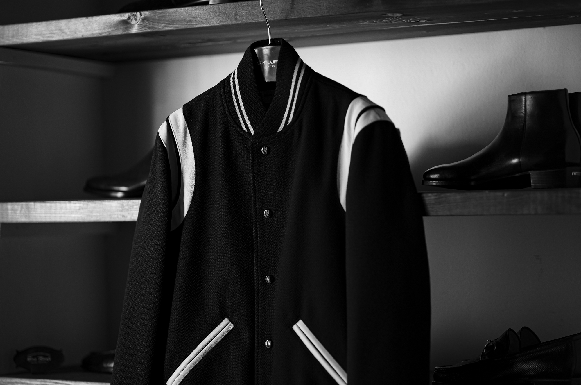 SAINT LAURENT "TEDDY JACKET" 2023AW サンローラン テディジャケット ウール バーシティ ジャケット ブラック 2023秋冬 愛知 名古屋 Alto e Diritto altoediritto アルトエデリット