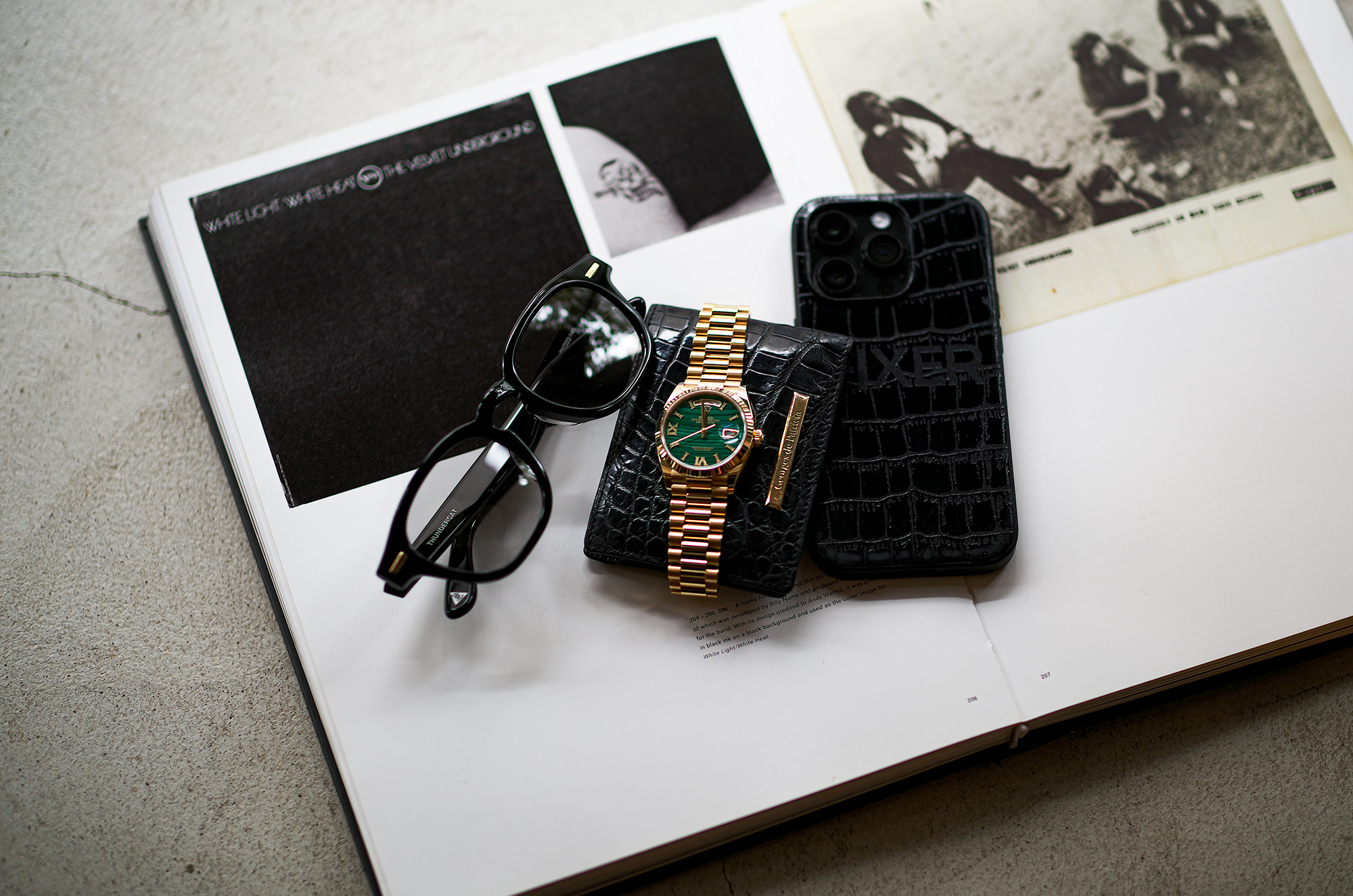 FIXER "THUNDERCAT" 18K GOLD LIGHT GRAY × Georges de Patricia "Cloud Crocodile" 18K GOLD × ROLEX DAY-DATE "128238" Malachite Dial × FIXER "iPhone 14Pro" Crocodile Case フィクサー サンダーキャット 18Kゴールド ジョルジュドパトリシア クラウドクロコダイル ロレックス デイデイト マラカイトダイヤル クロコダイルケース 愛知 名古屋 Alto e Diritto altoediritto アルトエデリット