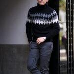 Gran Sasso (グランサッソ) Argyle Cashmere Sweater (アーガイル カシミア セーター) アーガイル柄 8ゲージ タートルネックセーター BLACK × WHITE (ブラック×ホワイト・099) made in italy (イタリア製) 2023秋冬新作 愛知 名古屋 Alto e Diritto altoediritto アルトエデリット