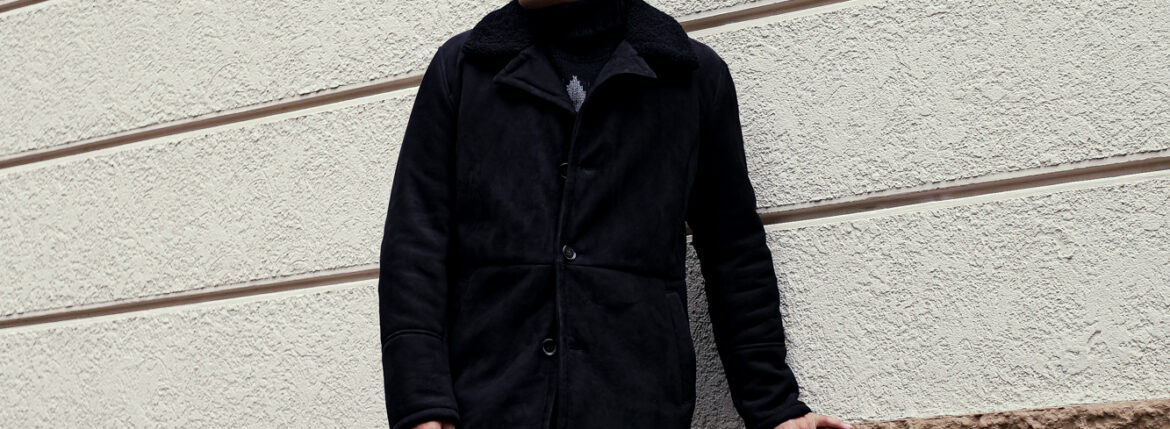 ISAIA (イザイア) PORTOFINO Mouton Coat (ポルトフィーノ ムートン コート) EXTERNAL CURLY SHEARLING ムートン チェスターコート BLACK (ブラック・990) 2023秋冬新作 【入荷しました】【フリー分発売開始】愛知 名古屋 Alto e Diritto altoediritto アルトエデリット コート 黒ムートン