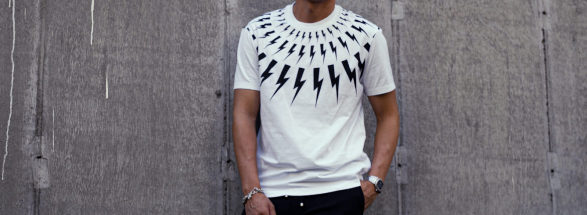 Neil Barrett (ニールバレット) Fair-isle Thunderbolt T-shirt フェアアイル サンダーボルト Tシャツ WHITE (ホワイト・105) 2023秋冬新作 【入荷しました】【フリー分発売開始】愛知 名古屋 Alto e Diritto altoediritto アルトエデリット