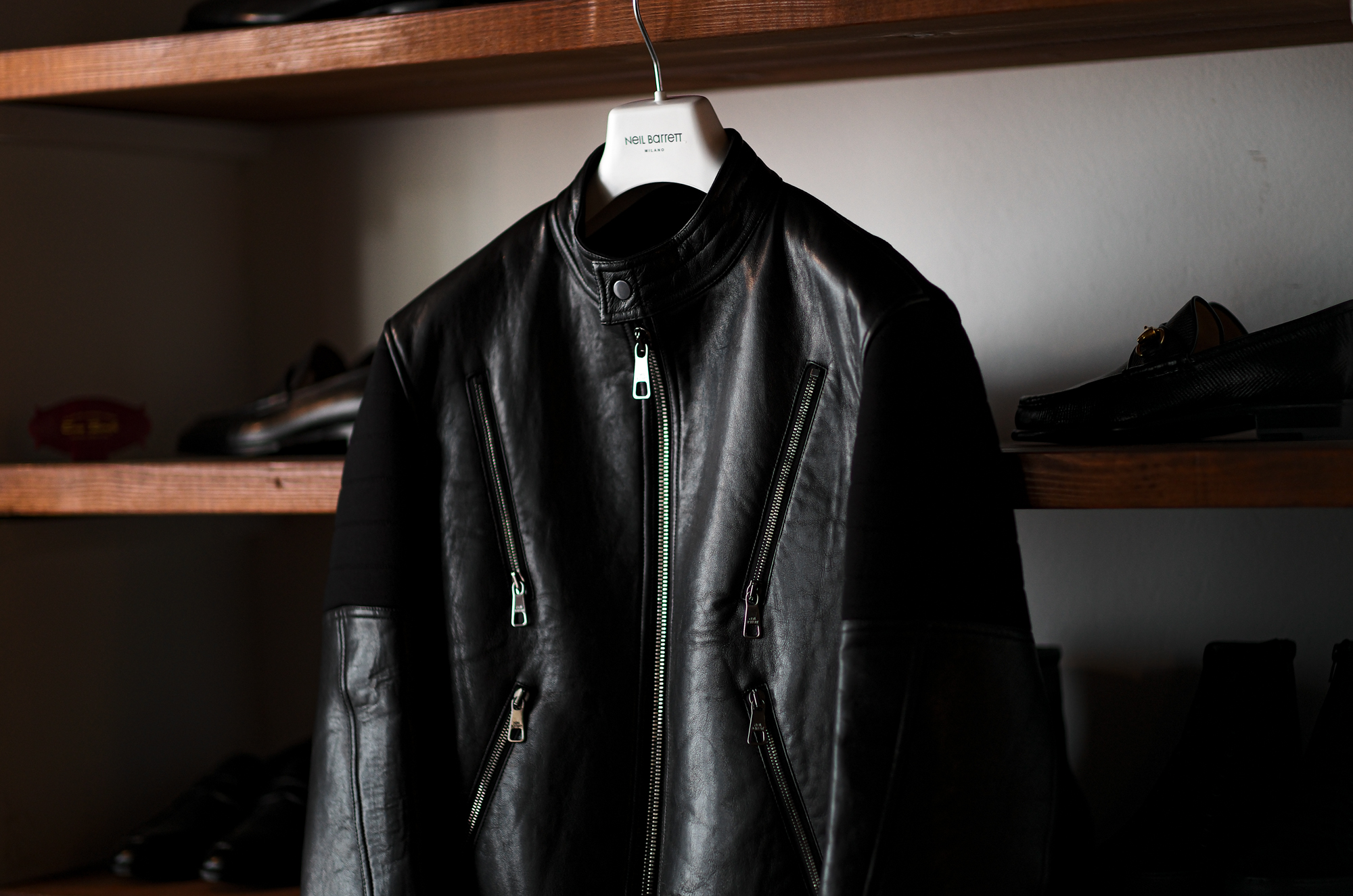 Neil Barrett (ニールバレット) Leather Front Sweatshirt Biker 