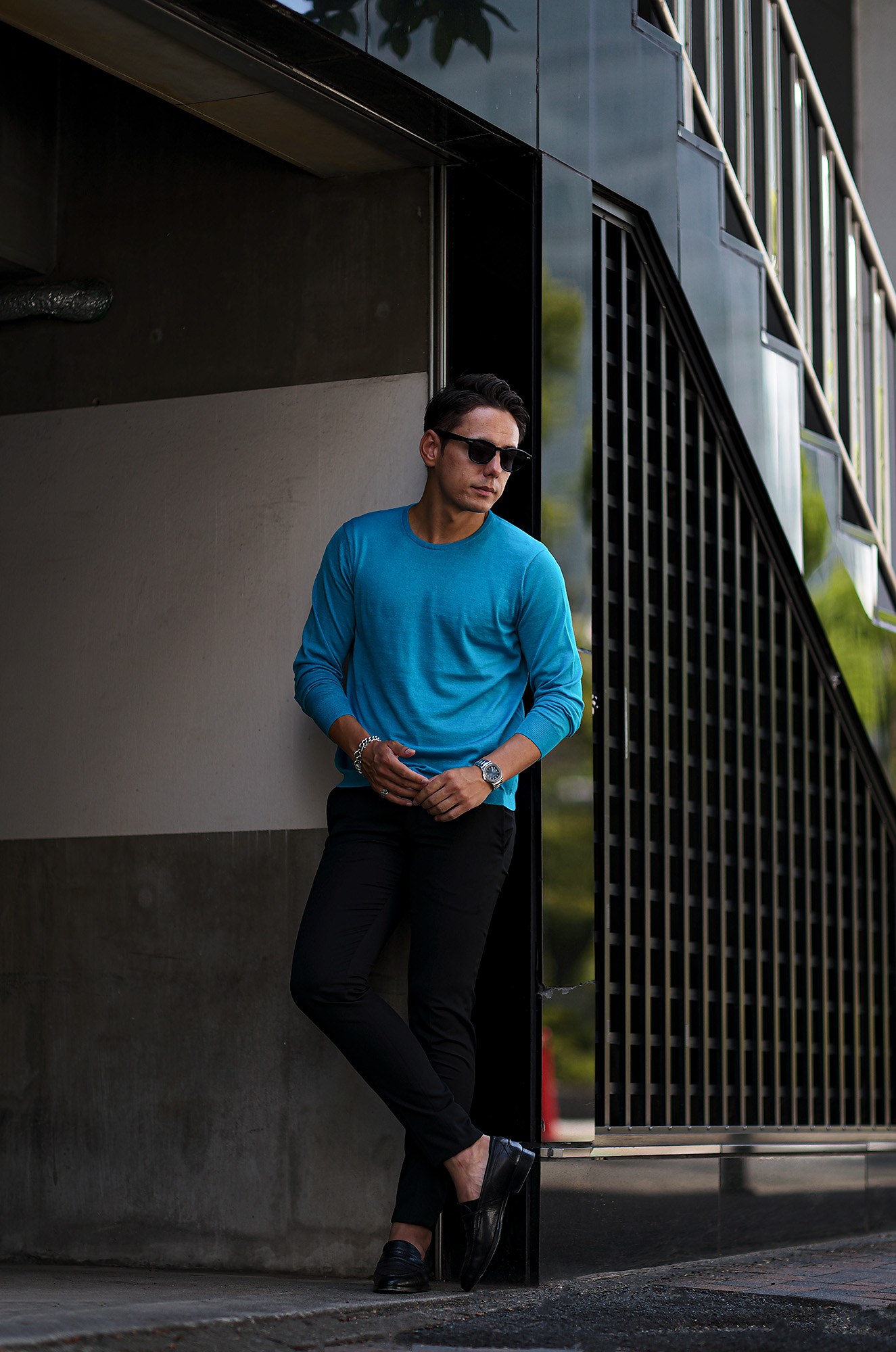 RIVORA (リヴォラ) 18G Wool Silk Crew Neck Pull Over (18ゲージ ウールシルク クルーネック プルオーバー) ウールシルク クルーネック セーター BLUE (ブルー・050)　MADE IN JAPAN (日本製) 2023秋冬新作 愛知 名古屋 Alto e Diritto altoediritto アルトエデリット