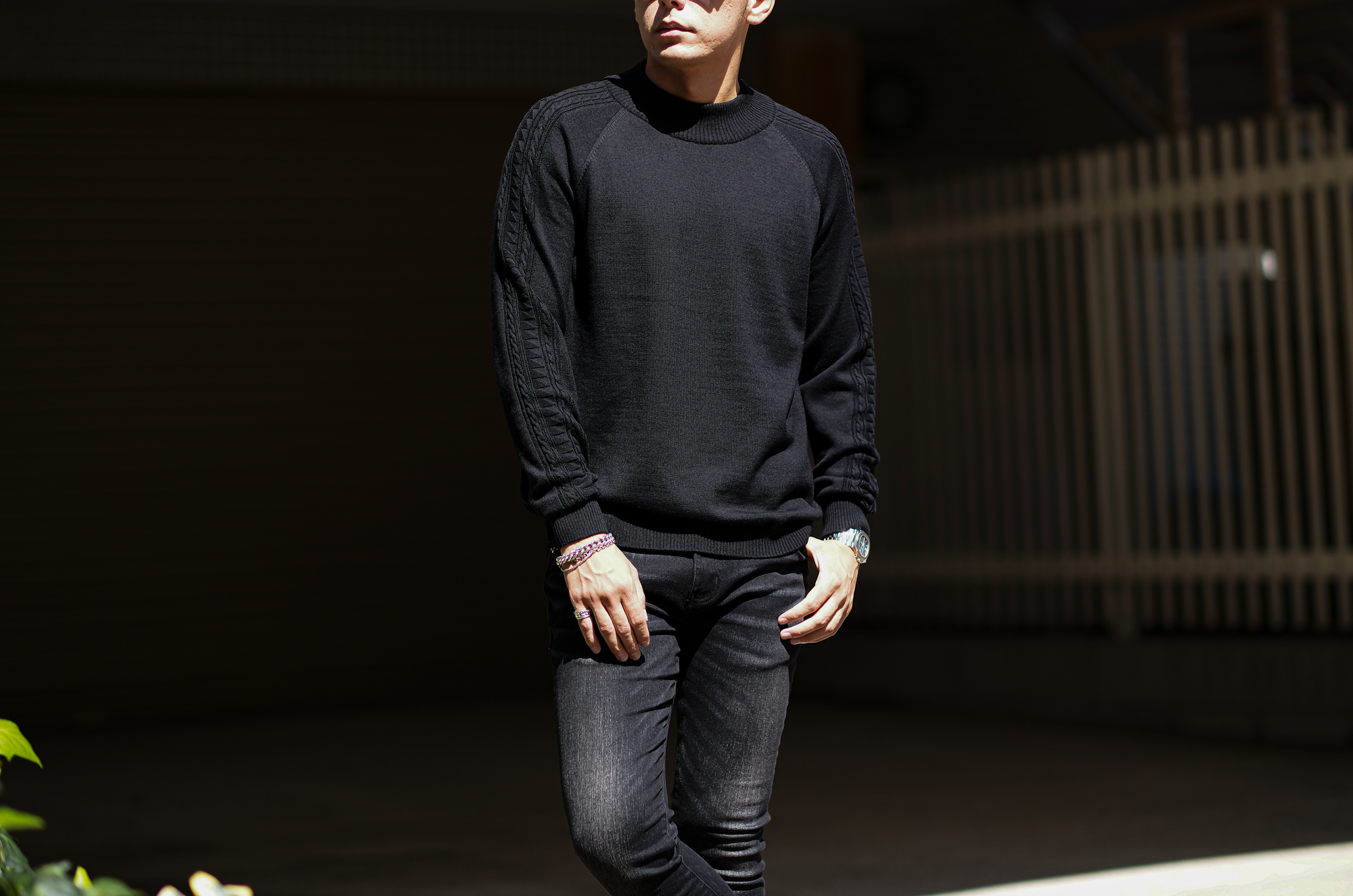 RIVORA (リヴォラ) SIDE CABLE Mock Neck Pull-Over (サイドケーブル モックネック プルオーバー) SUPER120s Wool サイドケーブル ウール モックネック セーター BLACK (ブラック・010) MADE IN JAPAN (日本製) 2023秋冬新作 愛知 名古屋 Alto e Diritto altoediritto アルトエデリット