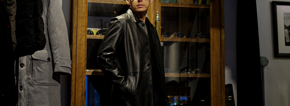 BELVEST (ベルベスト) LAMB NAPPA LEATHER SOUTIEN COAT ラムナッパレザー ステンカラー コート BLACK (ブラック) Made in italy (イタリア製) 2023秋冬新作 愛知 名古屋 Alto e DIritto アルトエデリット altoediritto レザーコート