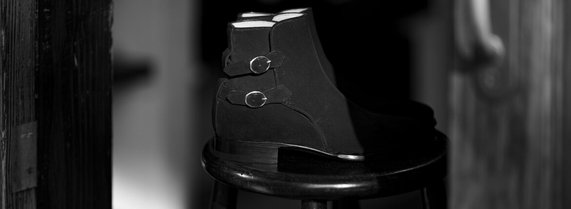 ENZO BONAFE (エンツォボナフェ) ART.3995 Double strap boots CHARLES F. STEAD Superbuck チャールズFステッド社 スーパーバック スエード ダブルストラップブーツ NERO(ブラック) made in italy (イタリア製) 2023秋冬新作 【入荷しました】【フリー分発売開始】のイメージ