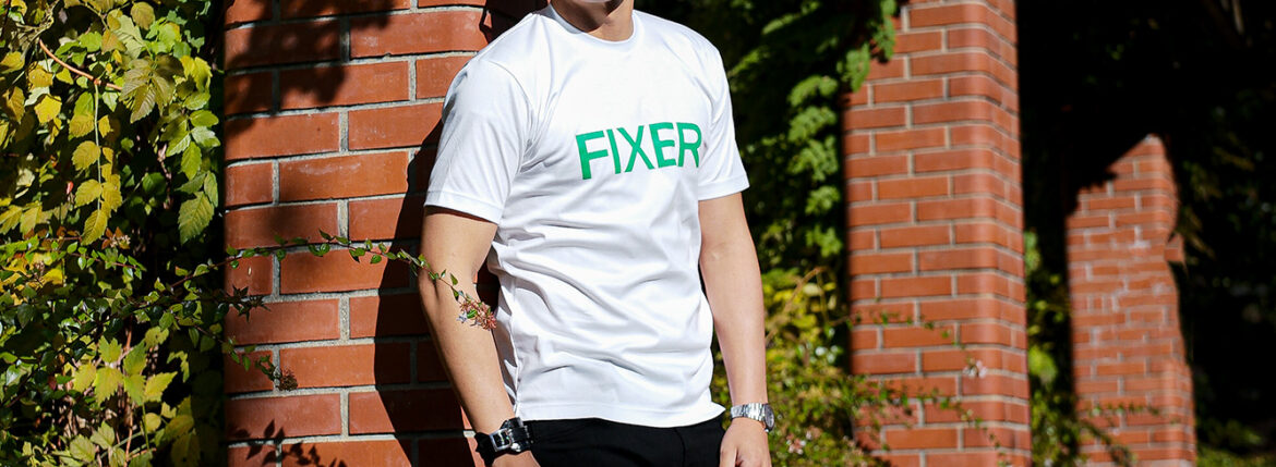 FIXER "FTS-02" Print Crew Neck T-shirt "WHITE × GREEN" フィクサー エフティーエス02 プリントクルーネック Tシャツ ブラック グリーン 東京限定 愛知 名古屋 Alto e Diritto altoediritto アルトエデリット