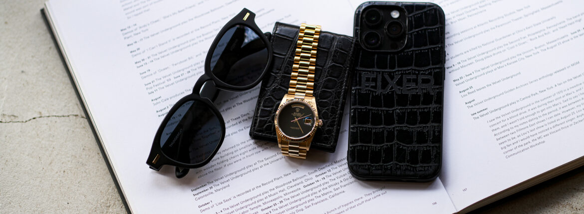 FIXER "THUNDERCAT" 18K GOLD MATTE BLACK × FIXER "FWL-02" CROCODILE BLACK × ROLEX "DAY-DATE 18238" Onyx Dial × FIXER "iPhone 14Pro" Crocodile Case フィクサー サンダーキャット 18Kゴールド カードケース クロコダイル ロレックス デイデイト オニキスダイヤル 愛知 名古屋 Alto e Diritto altoeiditto アルトエデリット