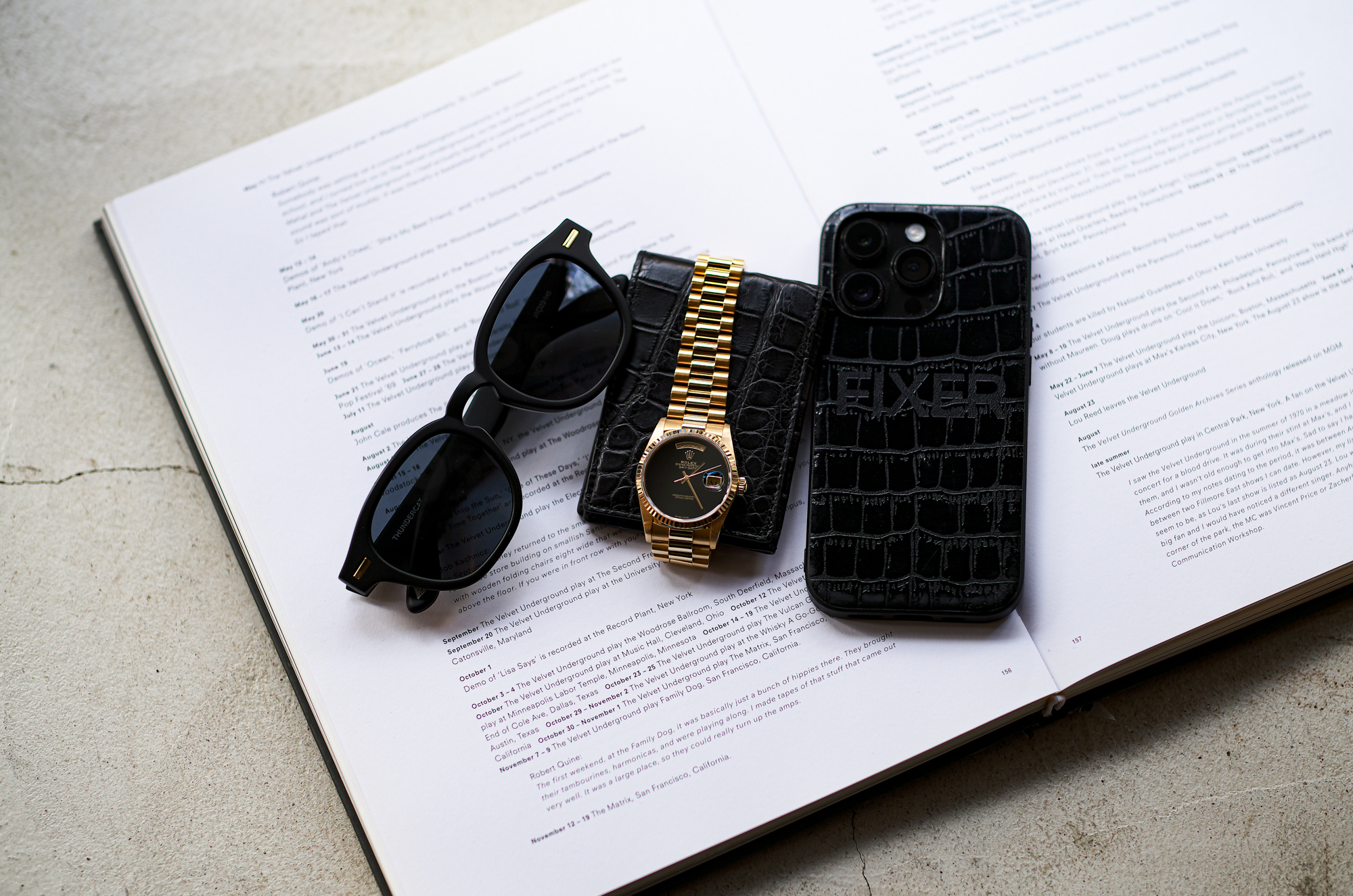 FIXER "THUNDERCAT" 18K GOLD MATTE BLACK × FIXER "FWL-02" CROCODILE BLACK × ROLEX "DAY-DATE 18238" Onyx Dial × FIXER "iPhone 14Pro" Crocodile Case フィクサー サンダーキャット 18Kゴールド カードケース クロコダイル ロレックス デイデイト オニキスダイヤル 愛知 名古屋 Alto e Diritto altoeiditto アルトエデリット