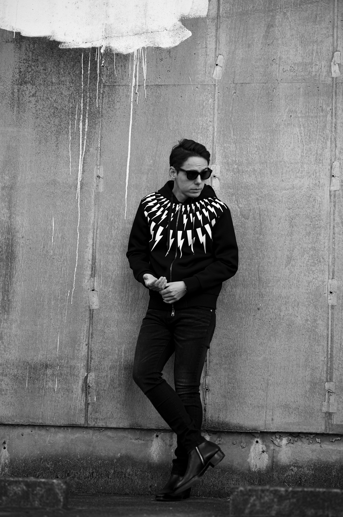 Neil Barrett (ニールバレット) FAIRISLE THUNDERBOLT SWEATSHIRT (フェアアイル サンダーボルト スエットシャツ) サンダーボルト ジップアップ パーカー BLACK (ブラック・051) 2023秋冬新作 愛知　名古屋 Alto e Diritto altoediritto アルトエデリット