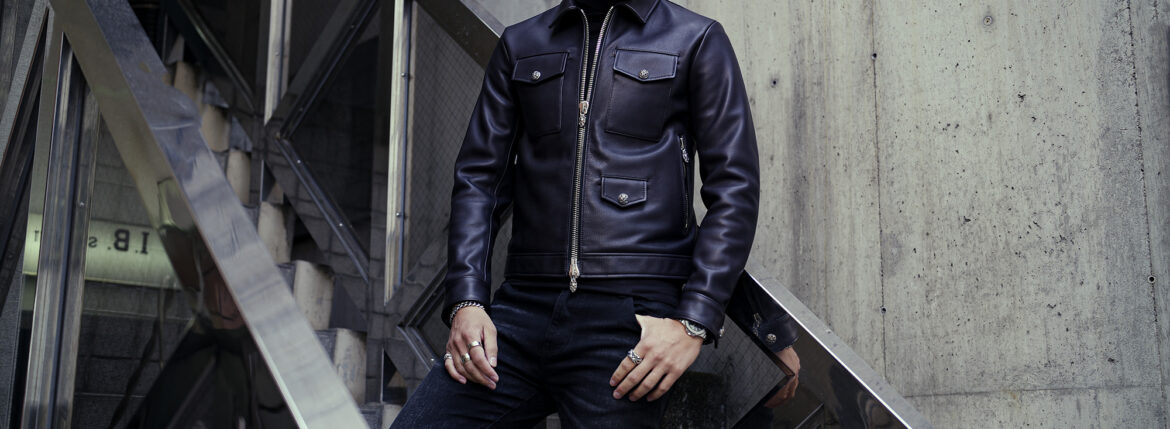 Balvenie Wilhelm (バルヴェニー ヴィルヘルム) No.05 TRACKER JACKET 925 SILVER (ナンバーゼロファイブ トラッカージャケット 925シルバー) COW LEATHER (カウレザー) レザー ジャケット BLACK (ブラック) Made In England (イギリス製) 【ご予約受付中】のイメージ