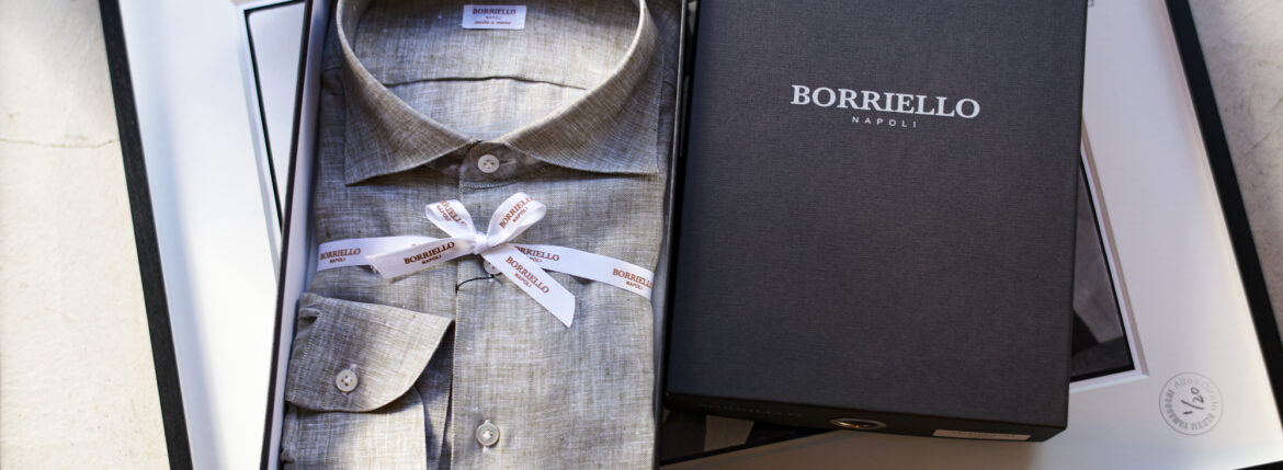 BORRIELLO "MADE TO MEASURE" LINEN ATEHE OLIVE 103 2023AW ボリエッロ リネン オリーブ 2023年秋冬 オーダー 受注会 愛知 名古屋 Alto e Diritto altoediritto アルトエデリット オーダーシャツ　シャツ