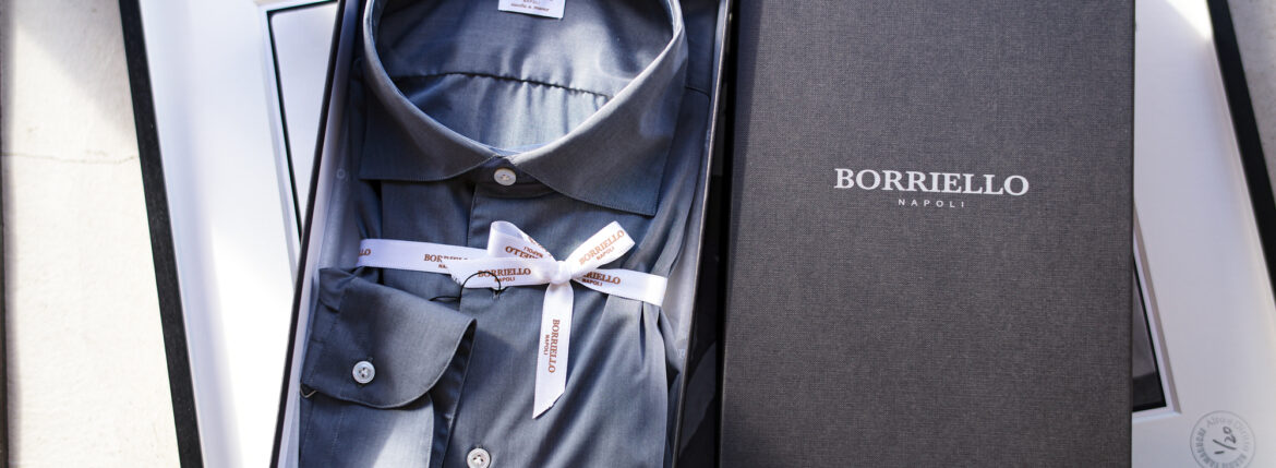 BORRIELLO "MADE TO MEASURE" NEW YORK Popeline Stretch GRAY 2023AW ボリエッロ ニューヨーク ポプリン ストレッチ グレー 2023年秋冬 オーダー 受注会 愛知 名古屋 Alto e Diritto altoediritto アルトエデリット オーダーシャツ　シャツ