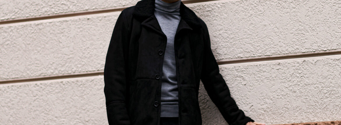 ISAIA (イザイア) PORTOFINO Mouton Coat (ポルトフィーノ ムートン コート) EXTERNAL CURLY SHEARLING ムートン チェスターコート BLACK (ブラック・990) 2023秋冬新作 【入荷しました】【フリー分発売開始】愛知 名古屋 Alto e Diritto altoediritto アルトエデリット コート 黒ムートン