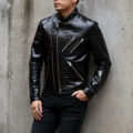 TOM FORD (トムフォード) PRINTED CROC ZIP BIKER (プリンテッド クロコ ジップ バイカー) エンボス クロコ カーフレザー セミダブル ライダース ジャケット BLACK (ブラック) Made in italy (イタリア製)のイメージ