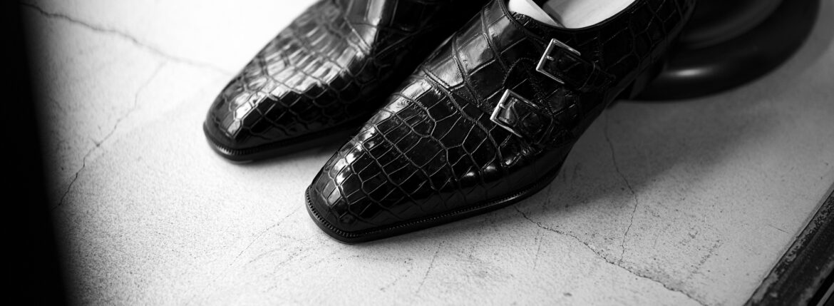 Yohei Fukuda "Double Monk Strap Bespoke" Black Shiny Small Crocodile BLACK 2023 ヨウヘイフクダ ダブルモンクストラップ ビスポーク スモールクロコダイル ブラック 2023年納品