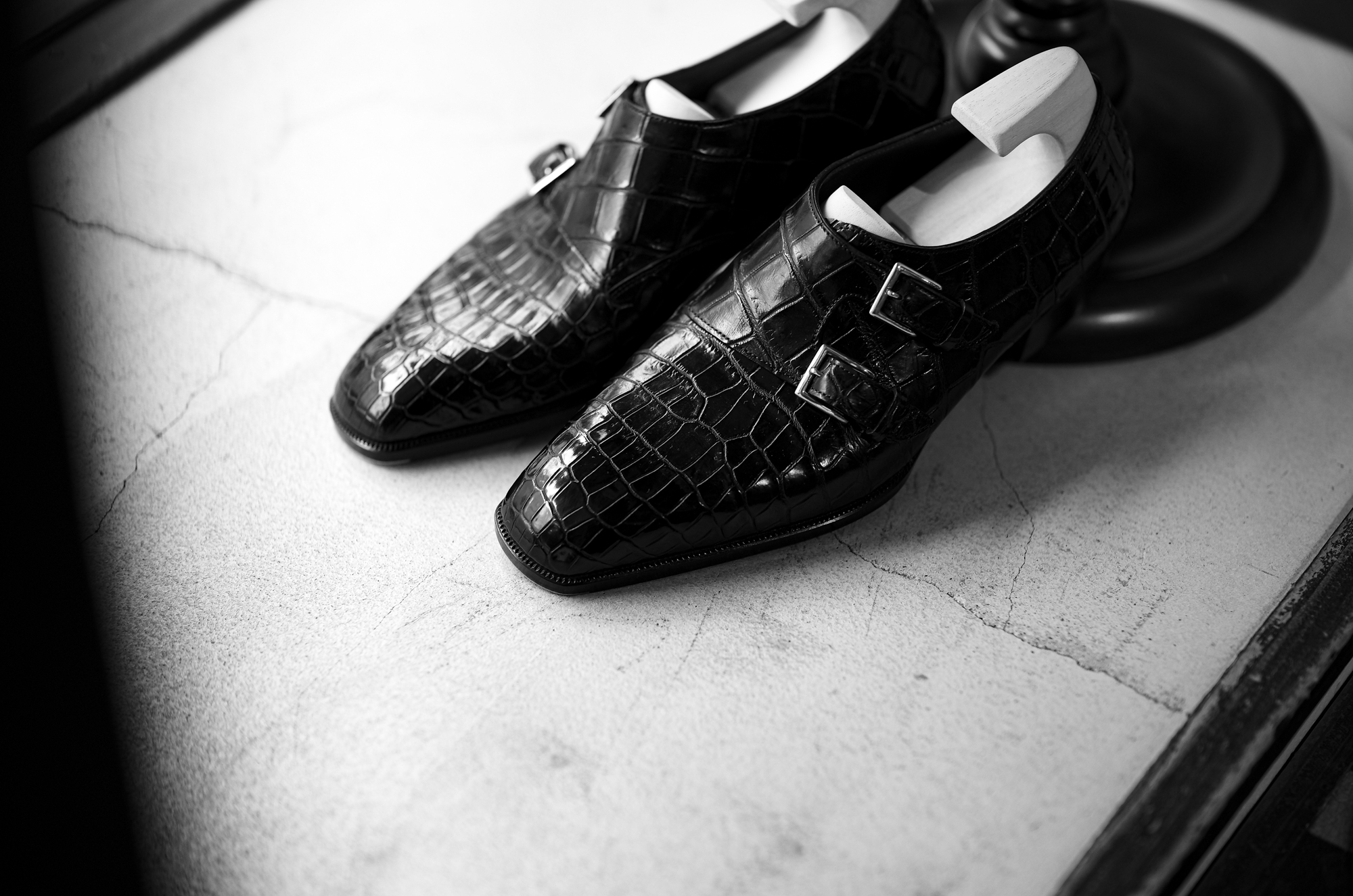 Yohei Fukuda "Double Monk Strap Bespoke" Black Shiny Small Crocodile BLACK 2023 ヨウヘイフクダ ダブルモンクストラップ ビスポーク スモールクロコダイル ブラック 2023年納品 