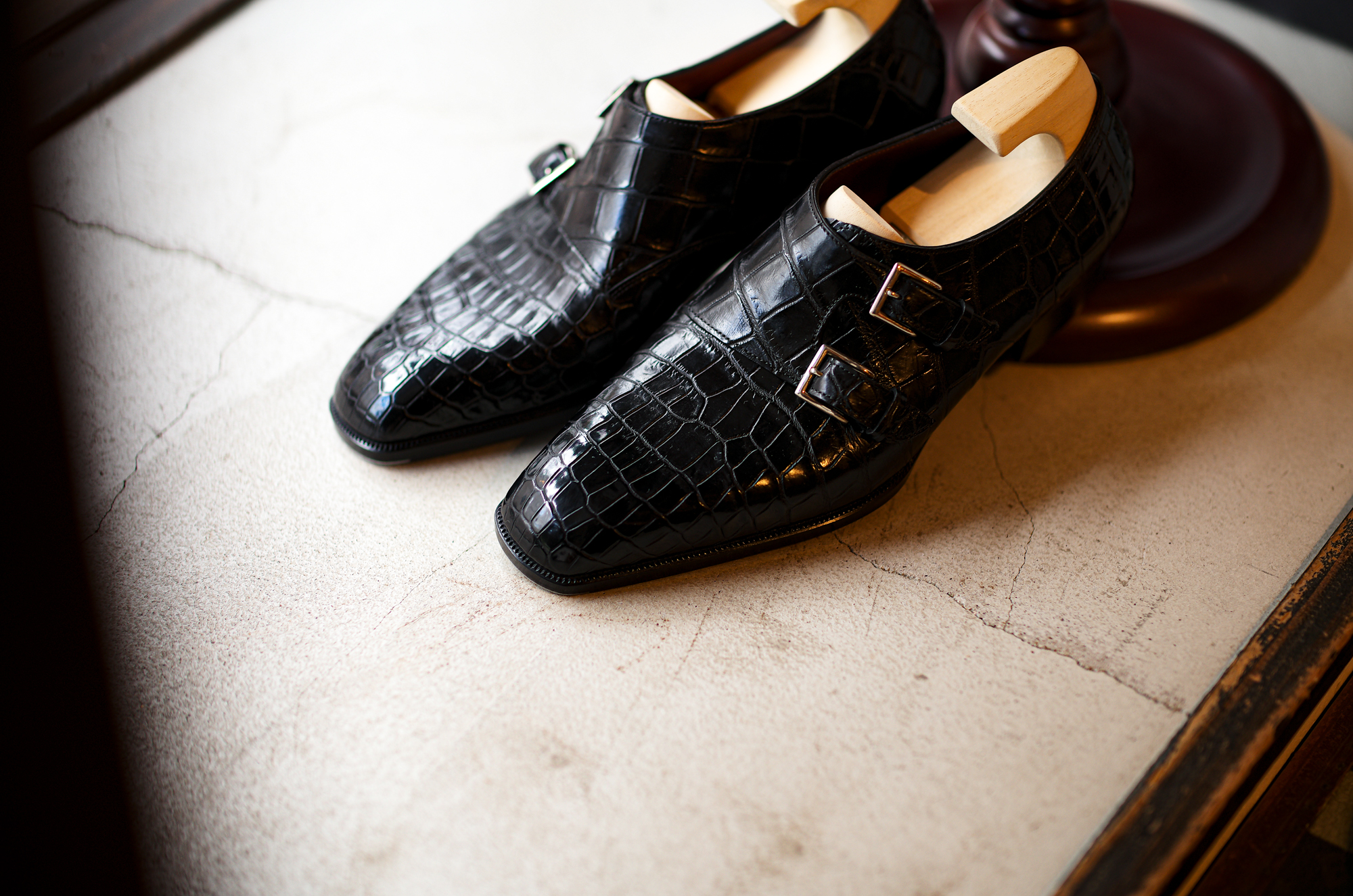 Yohei Fukuda "Double Monk Strap Bespoke" Black Shiny Small Crocodile BLACK 2023 ヨウヘイフクダ ダブルモンクストラップ ビスポーク スモールクロコダイル ブラック 2023年納品