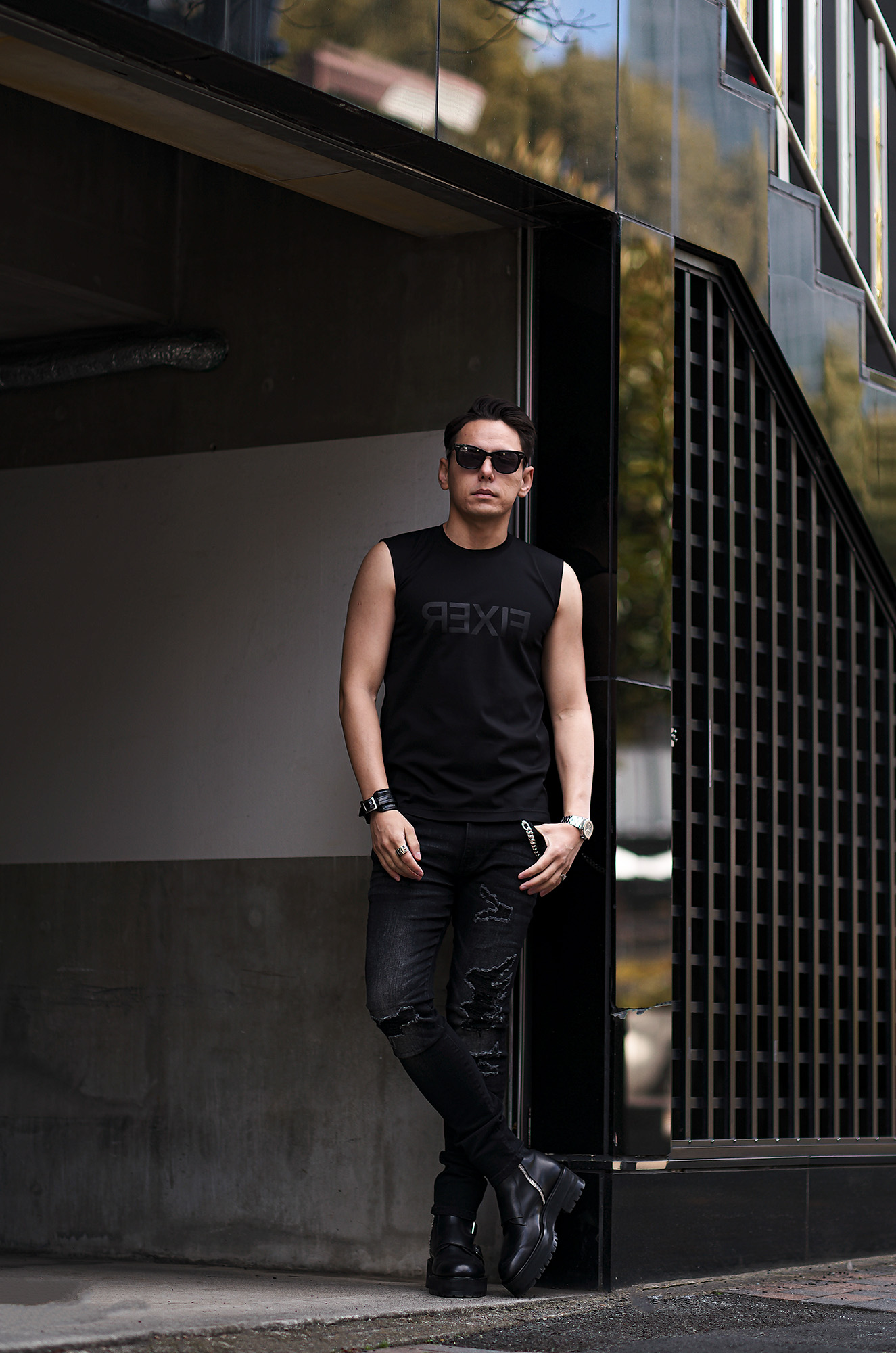 FIXER (フィクサー) FNS-01 Reverse Print Sleeveless T-shirt リバースプリントスリーブレス Tシャツ ALL BLACK (オールブラック)【ご予約受付中】【2024.1.15(Mon)～2024.1.28(Sun)】 FIXER FNS-01 フィクサー ノースリーブ タンクトップ リバースプリント オールブラック ホワイト ブラック 愛知 名古屋 Alto e Diritto altoediritto アルトエデリット