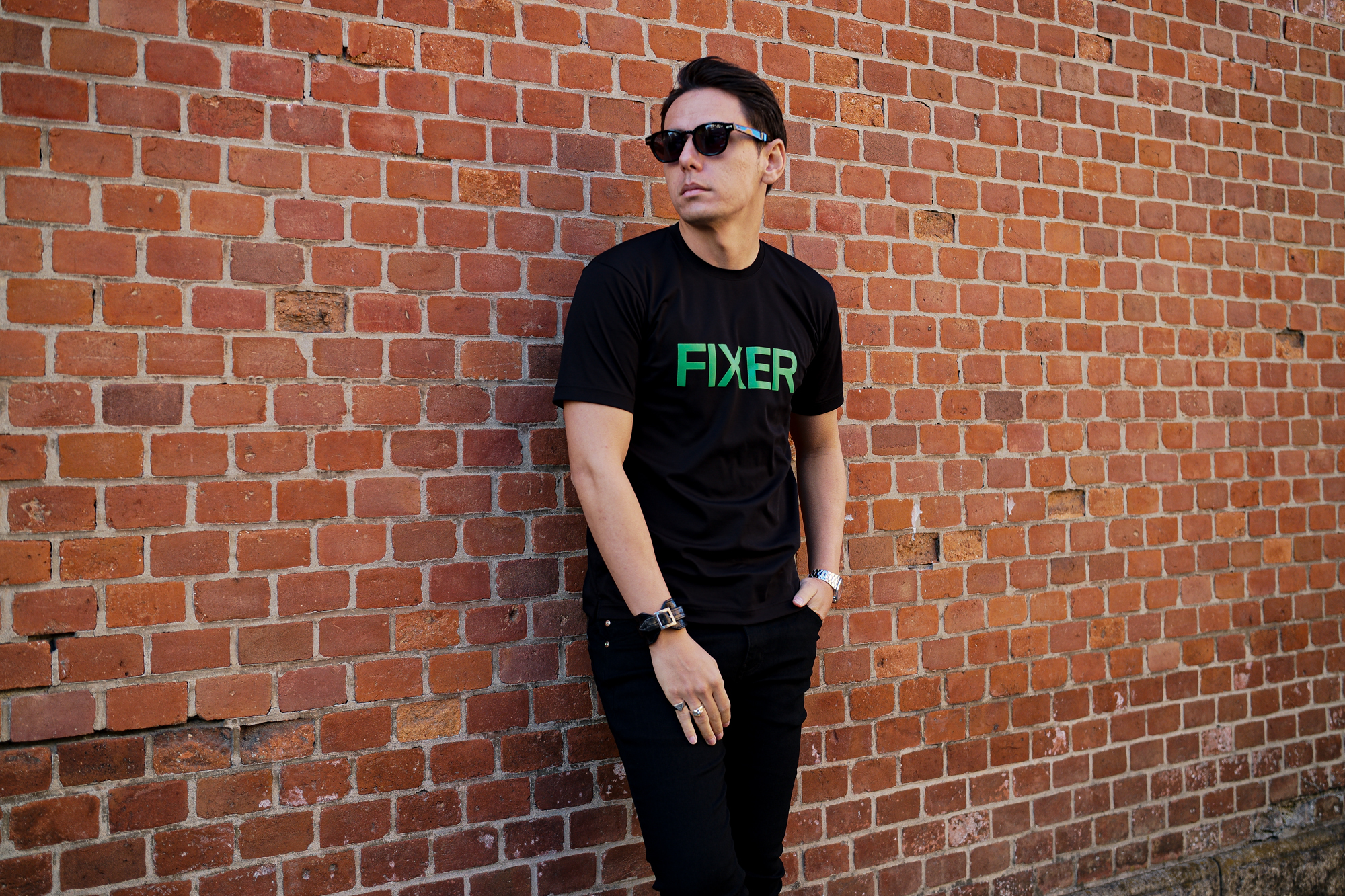 FIXER (フィクサー) FTS-02 FIXER Print Crew Neck T-shirt プリント Tシャツ BLACK × GREEN (ブラック×グリーン)  【ご予約受付中】【2024.1.08(Mon)～2024.1.21(Sun)】 フィクサー エフティーエス02 プリントクルーネック Tシャツ ブラック グリーン 東京限定 愛知 名古屋 Alto e Diritto altoediritto アルトエデリット