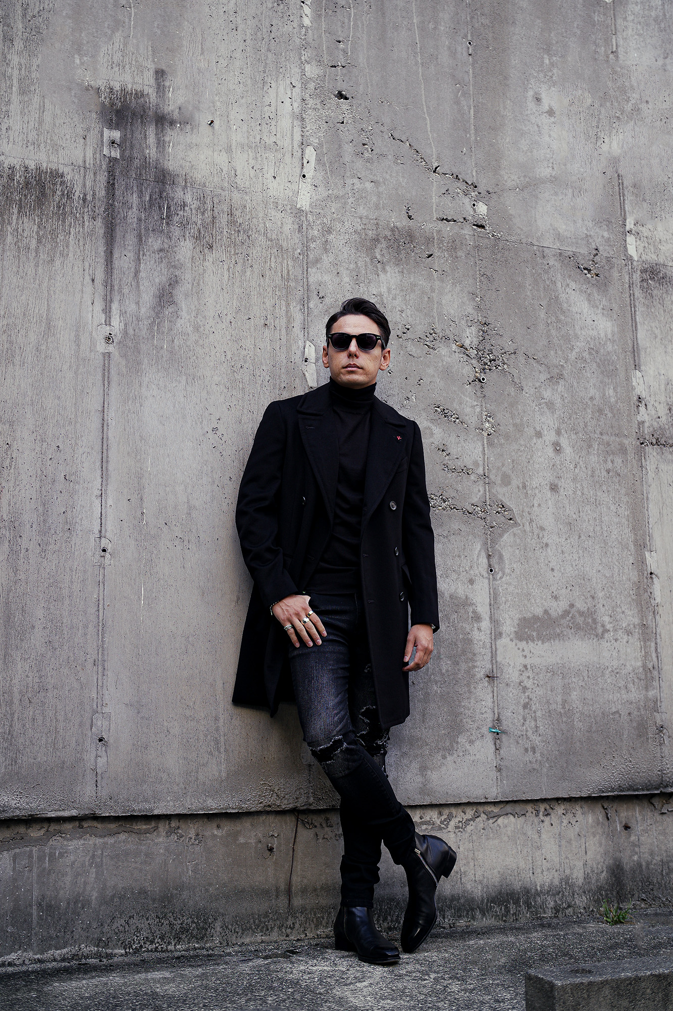 ISAIA (イザイア) MARSHAL (マーシャル) カシミヤ ダブルブレスト コート BLACK (ブラック・990) Made in italy (イタリア製) 2023 秋冬 【ご予約受付中】愛知 名古屋 Alto e Diritto altoediritto アルトエデリット
