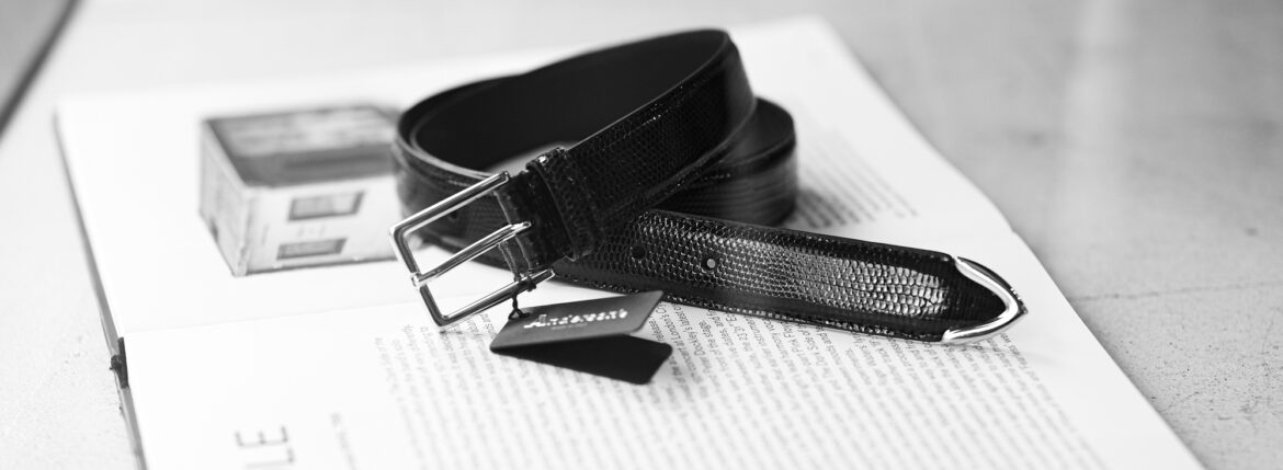 cuervo bopoha × Anderson's Satisfaction Leather Collection "Longinus" Lizard Leather Belt BLACK × SILVER【Special Model】アンダーソンズ クエルボヴァローナ リザードレザー プンターレベルト ブラック シルバー 愛知　名古屋 Alto e Diritto altoediritto アルトエデリット