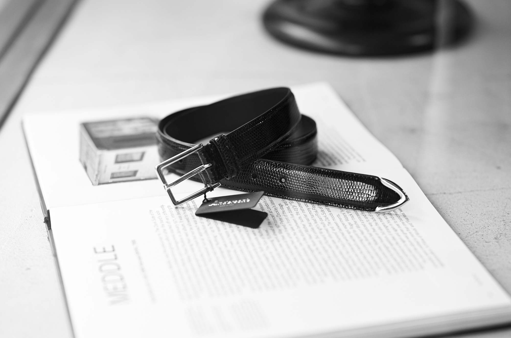 cuervo bopoha × Anderson's Satisfaction Leather Collection "Longinus" Lizard Leather Belt BLACK × SILVER【Special Model】アンダーソンズ クエルボヴァローナ リザードレザー プンターレベルト ブラック シルバー 愛知　名古屋 Alto e Diritto altoediritto アルトエデリット