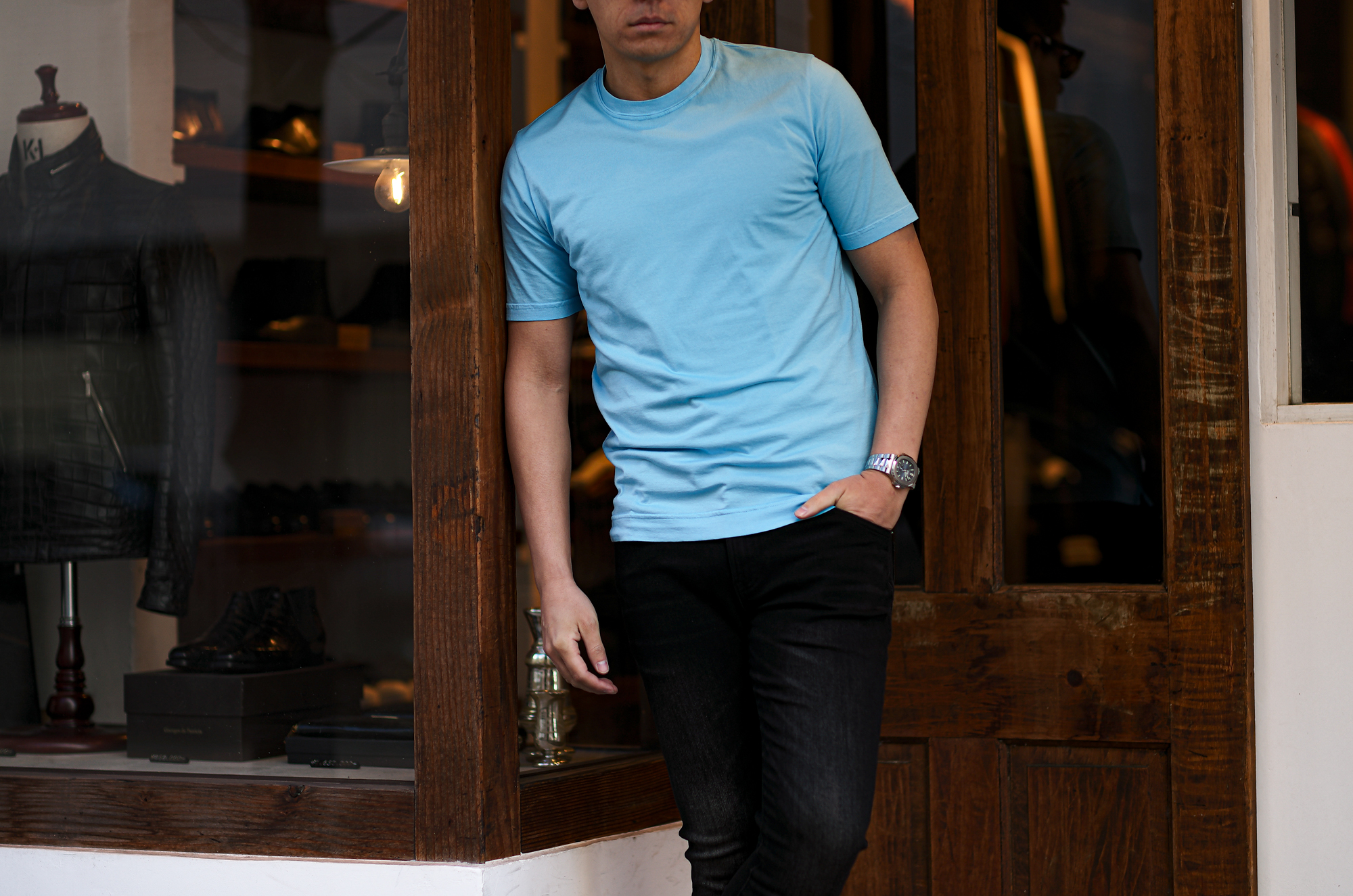 FEDELI (フェデリ) EXTREME MM Crew Neck T-shirt (クルーネック Tシャツ) ギザコットン Tシャツ BLUE (ブルー・155) made in italy (イタリア製) 2024春夏新作 【入荷しました】【フリー分発売開始】愛知 名古屋 Alto e Diritto altoediritto アルトエデリット