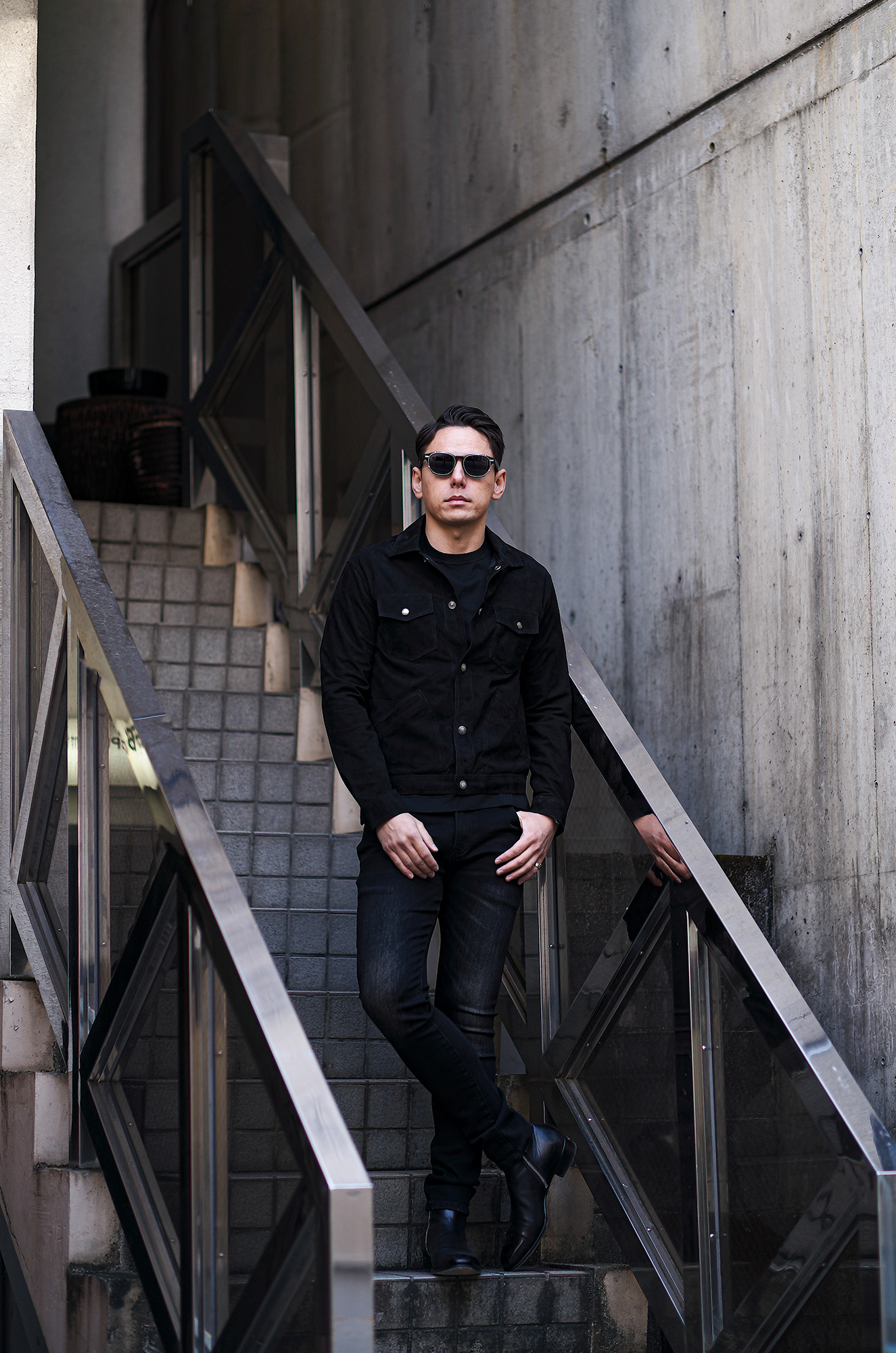 MANTO (マント) ARAGONA (アラゴーナ) Maverick Snap Button Jacket BLACK SUEDE ...