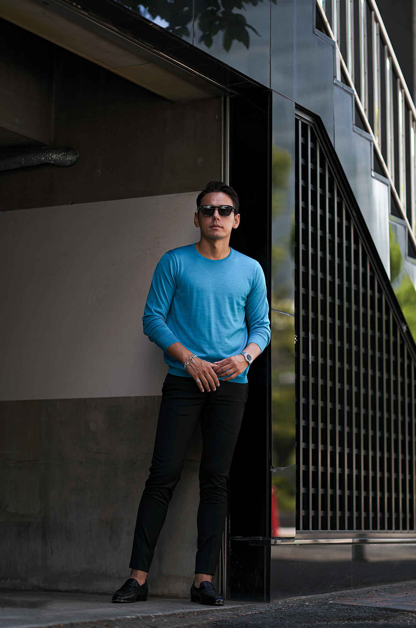 RIVORA (リヴォラ) 18G Wool Silk Crew Neck Pull Over (18ゲージ ウールシルク クルーネック プルオーバー) ウールシルク クルーネック セーター BLUE (ブルー・050)　MADE IN JAPAN (日本製) 2023秋冬新作 愛知 名古屋 Alto e Diritto altoediritto アルトエデリット