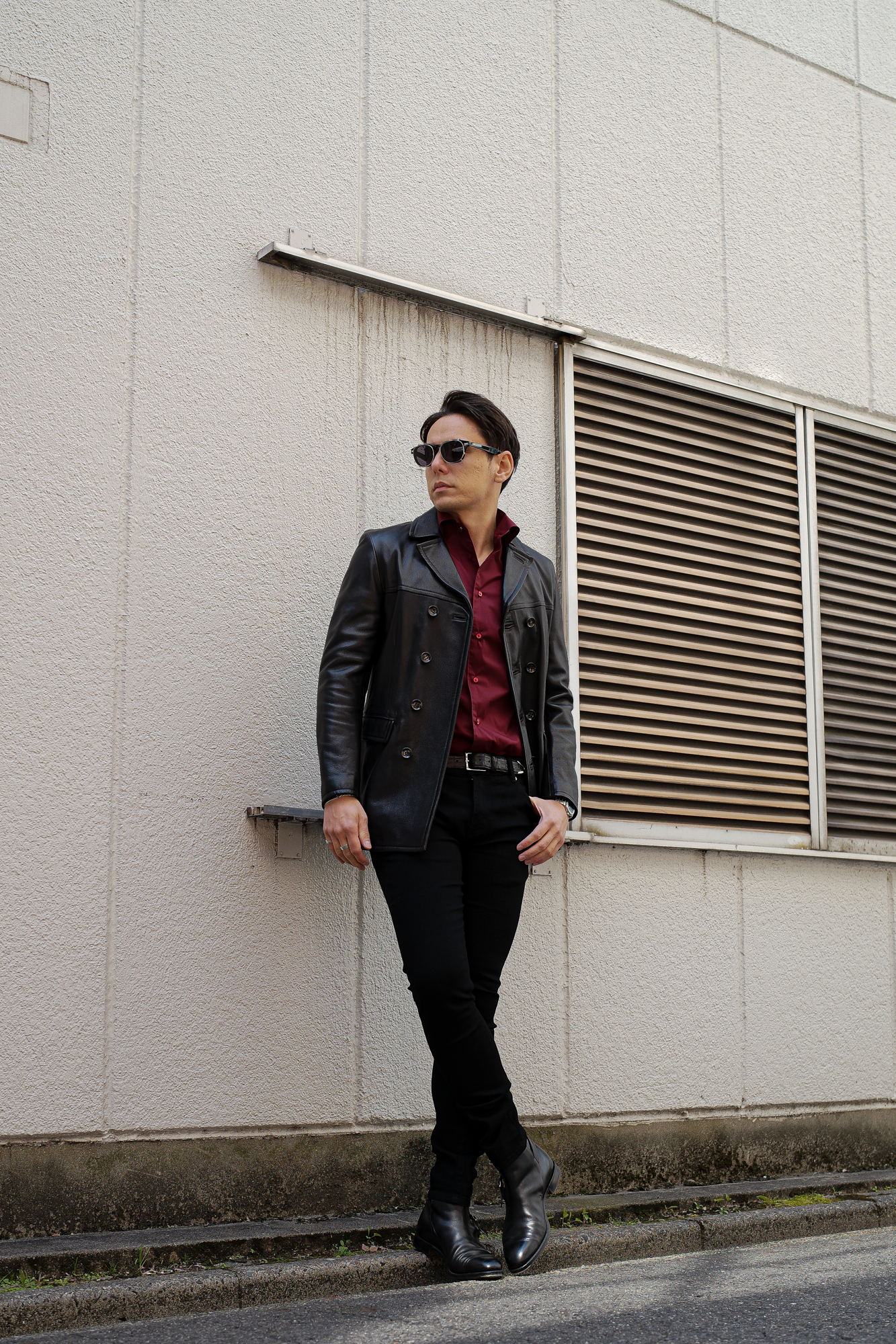 cuervo bopoha (クエルボ ヴァローナ) Satisfaction Leather Collection (サティスファクション レザー コレクション) Vincent (ヴィンセント) BUFFALO LEATHER (バッファロー レザー) レザー Pコート BLACK (ブラック) MADE IN JAPAN (日本製) 2024 愛知 名古屋 altoediritto アルトエデリット